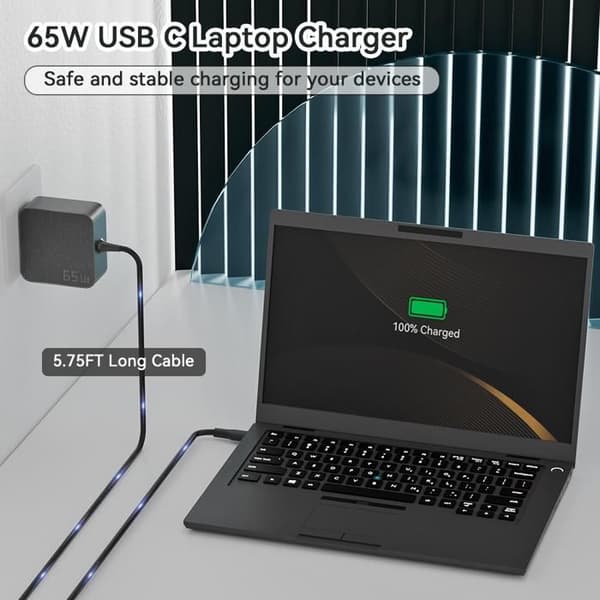 65W USB-C-lader - USB-C - 1,75 m kabel - PD 3.0 - Overspenningsvern