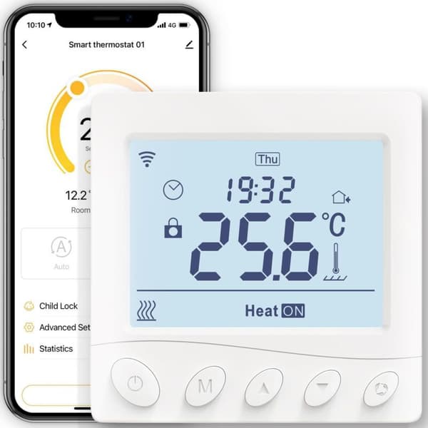 WiFi smart thermostat for electric underfloor heating - Advanced programming - Compatible with Alexa and Google Home - 16A current - HOME 16A