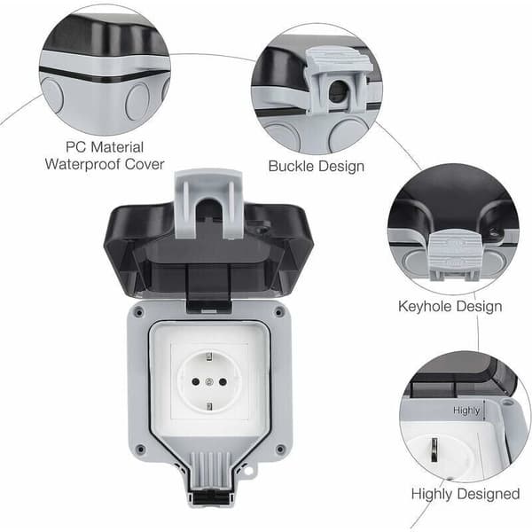 IP66 Waterproof Outdoor Socket. Complete Power Outlet. Waterproof Outdoor Socket.