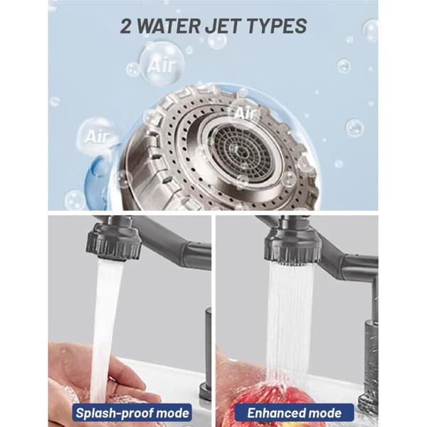 Foldable Kitchen Faucet – 1080° Rotation – Stainless Steel – 2 Flow Modes – Under-Window Installation