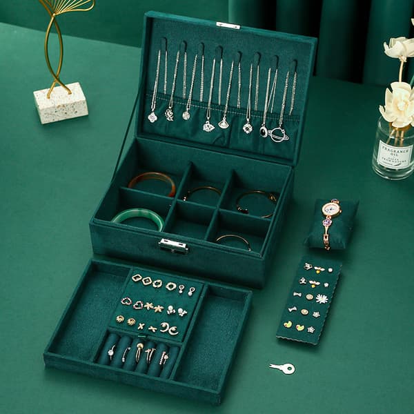Jewelry Box - Double Layer Storage Green