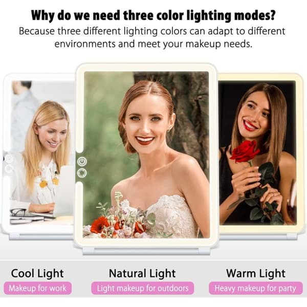 Makeup Mirror. Illuminated Makeup Mirror with 72 LED Lights. 2000mAh USB Rechargeable LED Mirror. Touch Screen Travel Mirror (White)