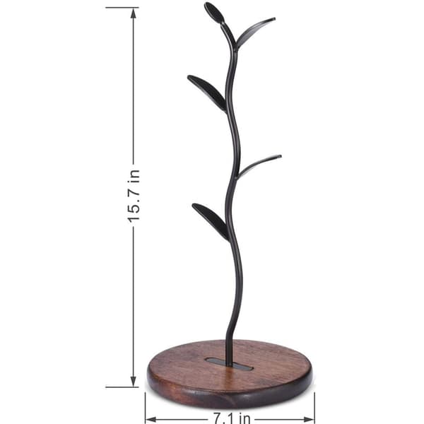 Tree-Shaped Coffee Cup Holder - Countertop and Work Surface Storage Shelf - Bar Accessories and Kitchen Organizer - Black (4 Hooks)