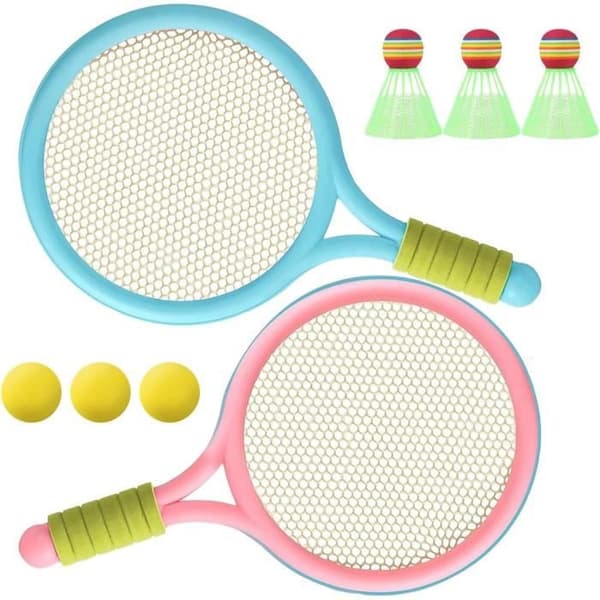 Badmintonset - Ej specificerat - 2 racketar - 3 fjäderbollar - 3 skumbollar - För barn