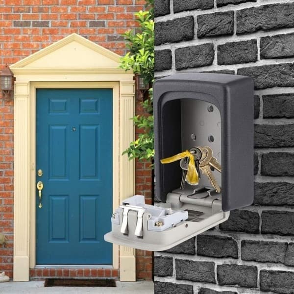 Secure Key Safe/Key Box for Outdoor Use with 4-Digit Code, Waterproof and Rustproof, for Garages, Schools and Offices. Grey