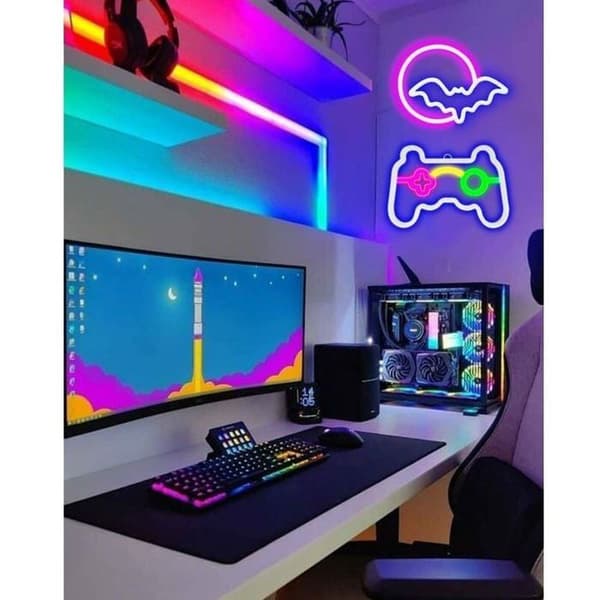 Gamepad-formad LED-skylt, batteri- eller USB-driven, väggdekoration för spelrum
