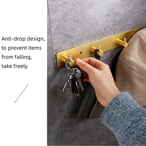Golden Wall Mounted Coat Rack with 5 Hooks - No-Drill Installation