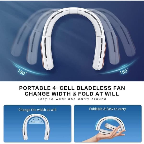 Sammenklappelig Halsventilator - 4000mAh - 3 Hastigheder - Stille