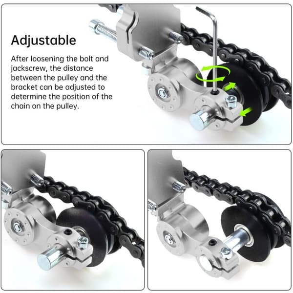 Adjustable Chain Tensioner for Motorcycles, Choppers, and ATVs (Silver)