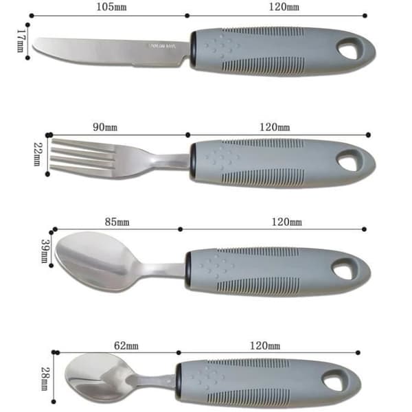 Bordbestikksett - 4 deler - Ergonomisk - Sklisikkert - Rustfritt stål - For eldre