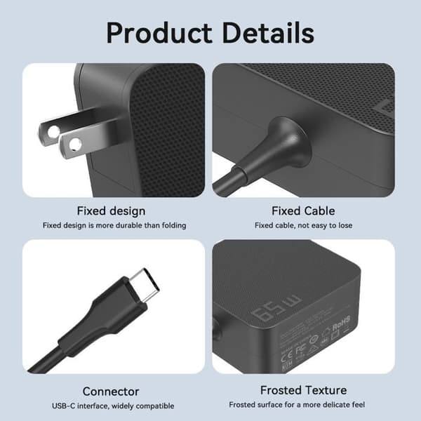 65W USB-C-lader - USB-C - 1,75 m kabel - PD 3.0 - Overspenningsvern