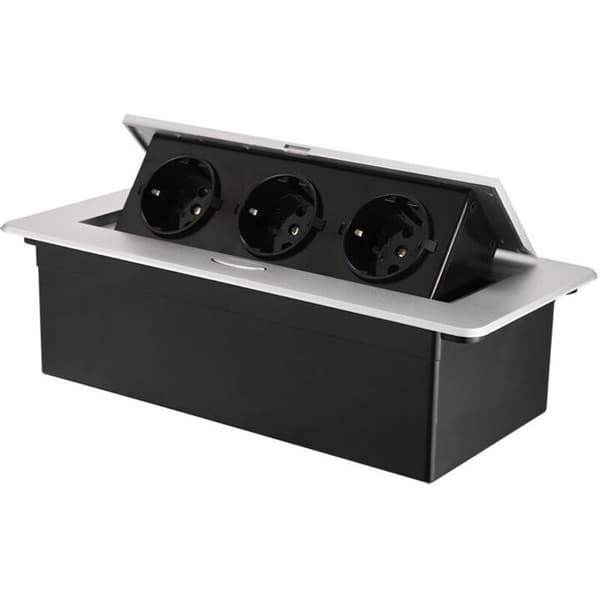 Retractable Flush Socket with 3 Outlets for Countertop, as Table or Floor Socket for Kitchen, Office or Space-Saving Solutions.