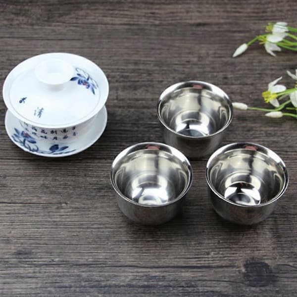 6 Mini Rostfria Dubbelväggiga Kaffekoppar Resistenta Tekoppar 50ml