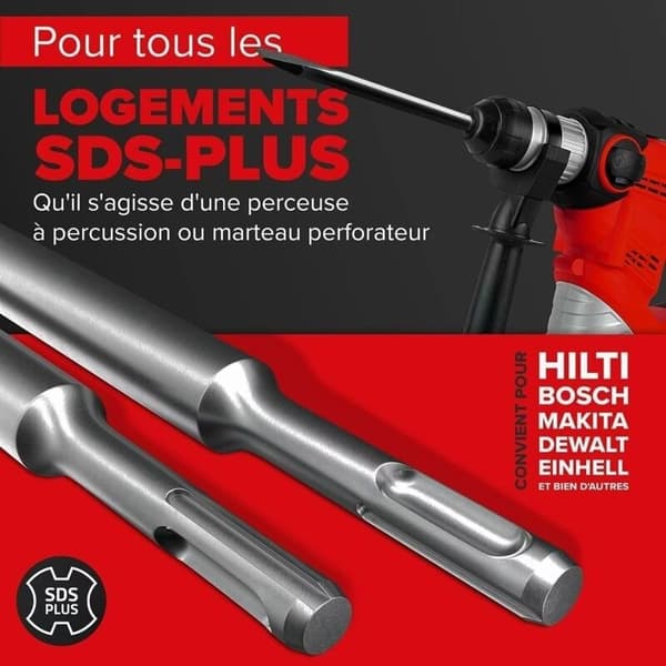 Set of 4 SDS Plus Chisels - Round Handle. Electric Hammer. Four-point Round Chisel. Curved Chisel 142 x 250. Extra Large Flat Chisel