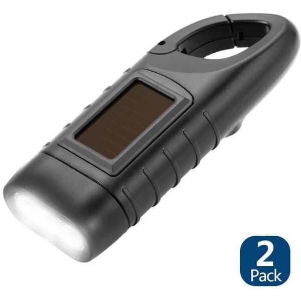 Solar Flashlight 2-pack LED Solar Flashlight and Hand Crank, Rechargeable Flashlight for Outdoor Activities, Emergency Light - Black