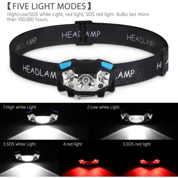 LED Hodelykt - 5000 lumen - USB oppladbar - IPX4 vanntett - 5 lysmoduser