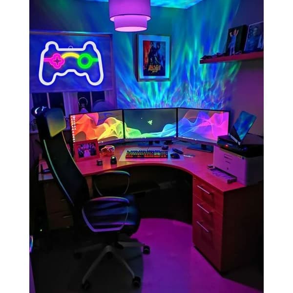 Gamepad-formad LED-skylt, batteri- eller USB-driven, väggdekoration för spelrum