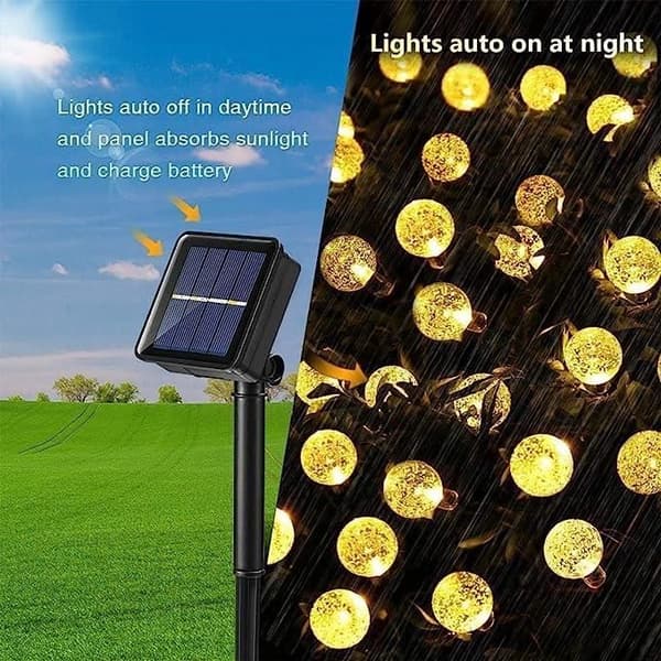 30 LED lyslenke - Solcelledrevet - 6,5M - Varmhvit - 8 moduser