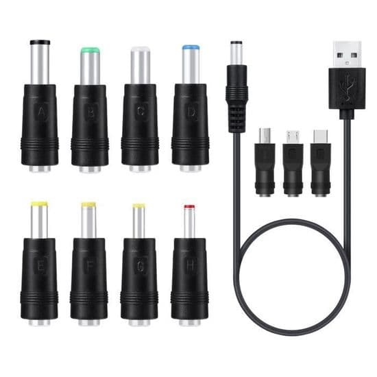 Universal USB til DC 5V strømkabel med 11 stik til kamera, tablet, pc, telefon (farver)
