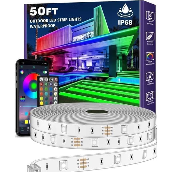 15M LED-stripe - Vanntett - Fjernkontroll - Bluetooth-app - Flerfarget