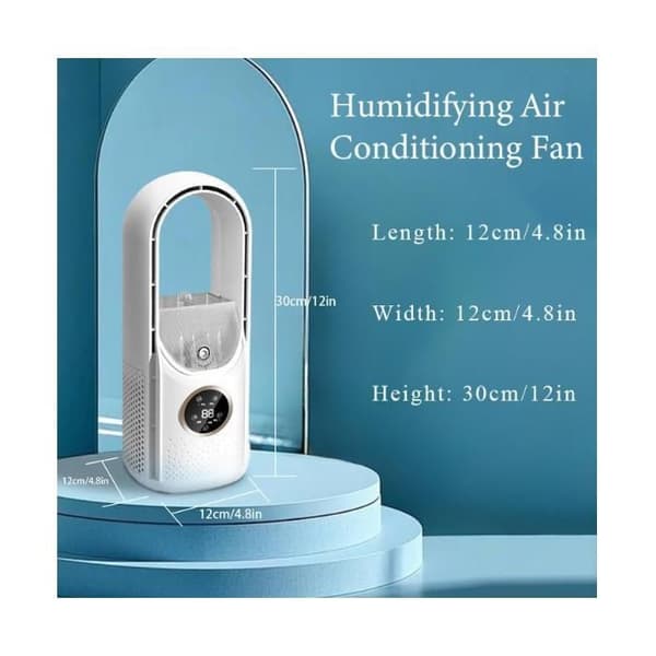 Bladeless ventilator, lydløs bladeless ventilator til soveværelse, 6 hastighedsindstillinger, touch-kontrol, hvid