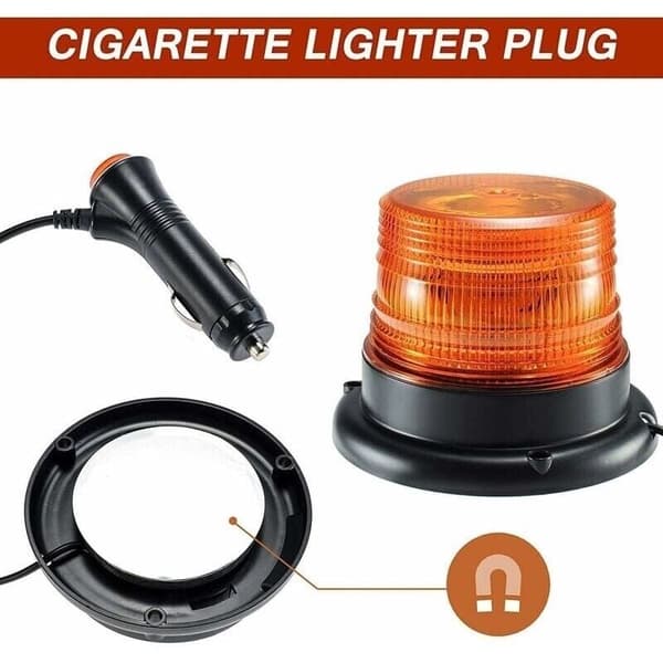 Orange LED Rotating Warning Light. Magnetic Flashing Warning Lamp for Vehicles with 12V-80V Cigarette Lighter Socket