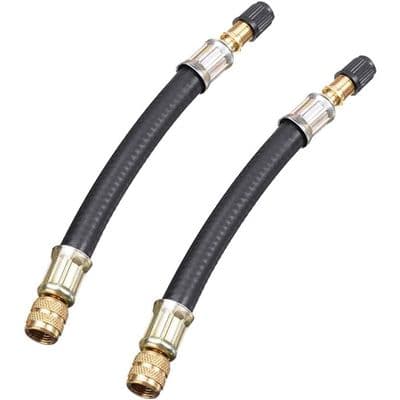 Däckpumpsförlängare - 16 cm - 2 flexibla ventilförlängare - svart ventilförlängare med lock - adapter