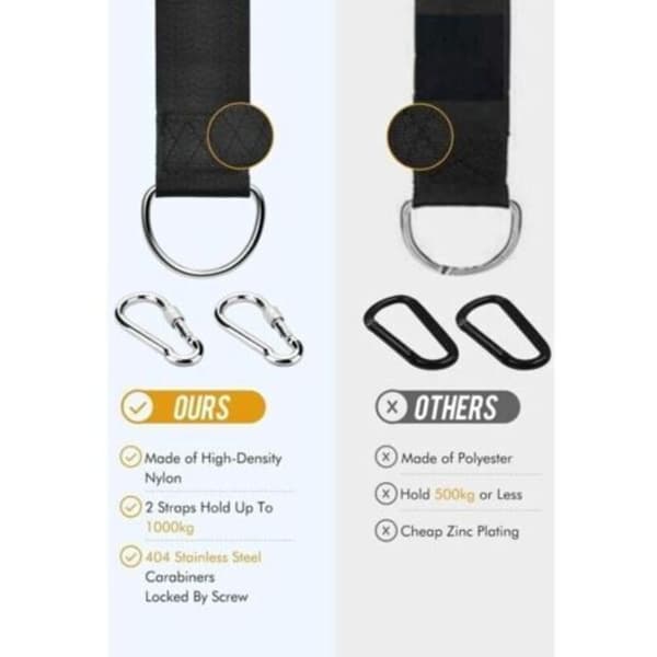 AIMOONSA Tree Swing Strap. Extra Long 158 cm Hammock Tree Straps with 2 Lockable Carabiners and D-rings. Hammock Support and Attachment.