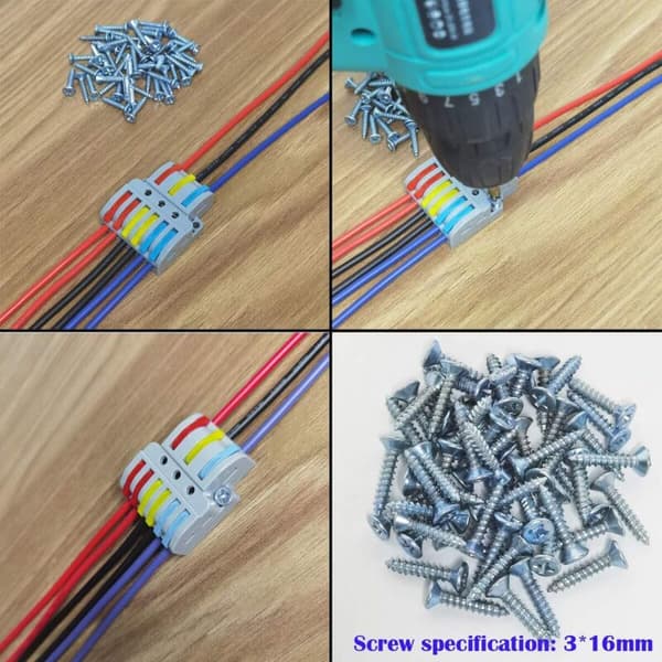 Connection Terminals. 6 Pcs. Electrical Connectors with Operating Lever. Compact Automatic Electrical Connection Terminal. 3 In 6 Out. With Mounting Screws.