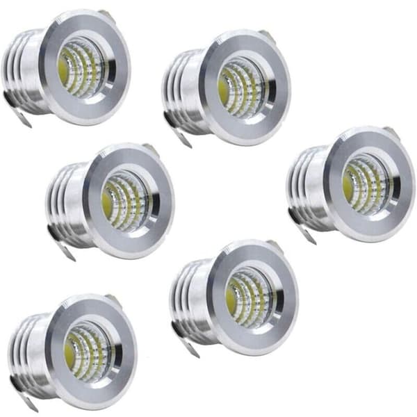 Sæt med 6 Mini Indbyggede LED Loftspots, Sort. Mini LED spots til skabsloftslamper. 3W. Koldt hvidt lys.