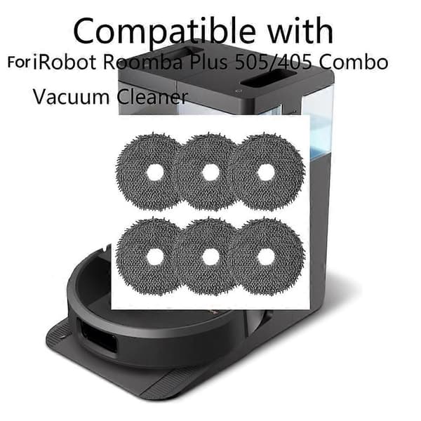 6 st Mikrofibermoppdukar för IRobot Roomba Plus 505 Combo/ 405 Combo Dammsugardelar Moppdyna