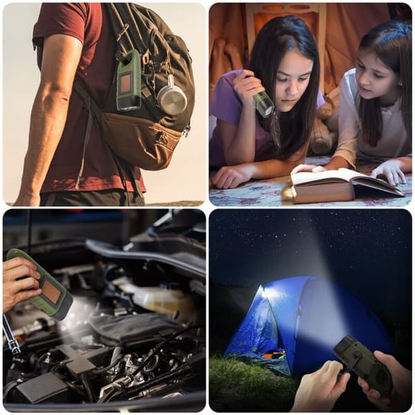 Solar Flashlight 2-pack LED Solar Flashlight and Rechargeable Hand Crank Flashlight for Outdoor Activities and Emergency Lighting