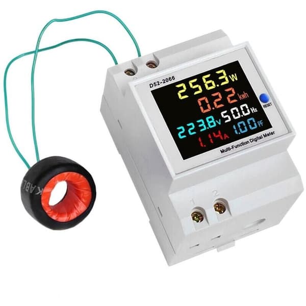 Accurate 220V Digital Wattmeter, DIN Rail Mounting, Single Phase, for Measuring Electricity Consumption, Power, Current, and Frequency