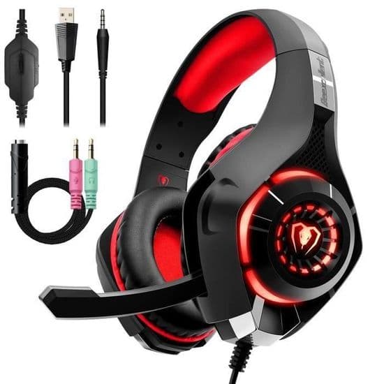PS4 Gaming Headset - Kablet - Rød - Støjreducerende mikrofon med LED