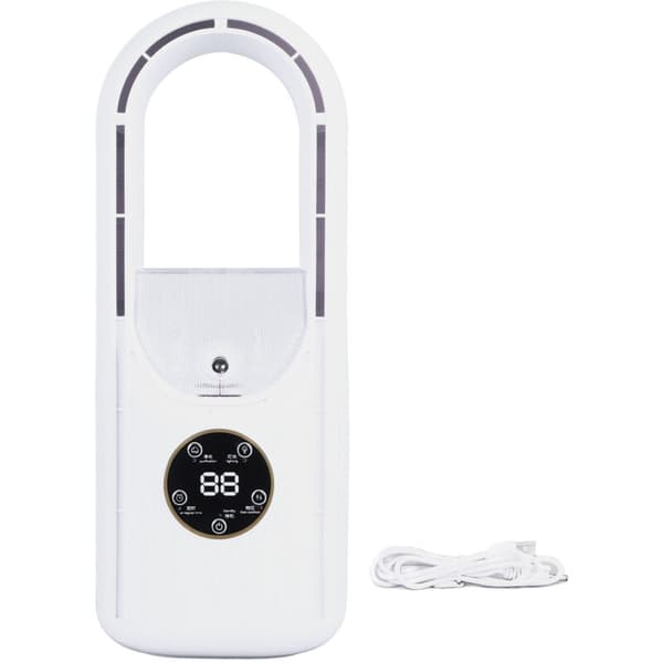 Bladeless fläkt. 6 hastigheter. Tyst USB-bordsfläkt med dimfunktion och timer, vit.