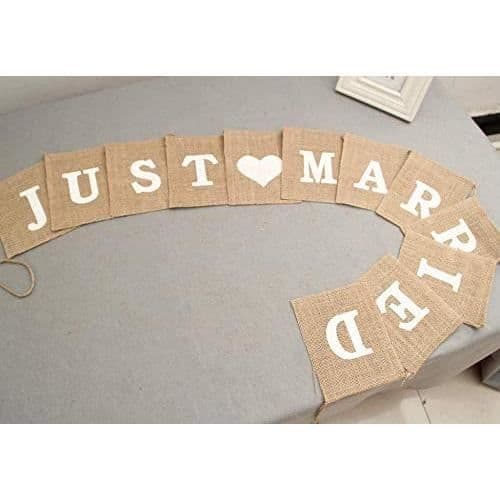 Freessom Just Married Banner Girlander - 3m - Jute Stoff - Elegant Bryllupsdekorasjon