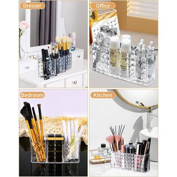 2-delt makeupopbevaringsboks-organizer, 3-rums børsteorganizer, makeupbørsteopbevaring