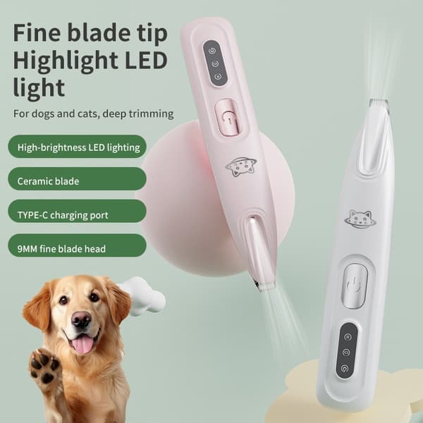 Washable Pet Trimmer: Rechargeable, LED Light, Quiet & Waterproof Clipper White