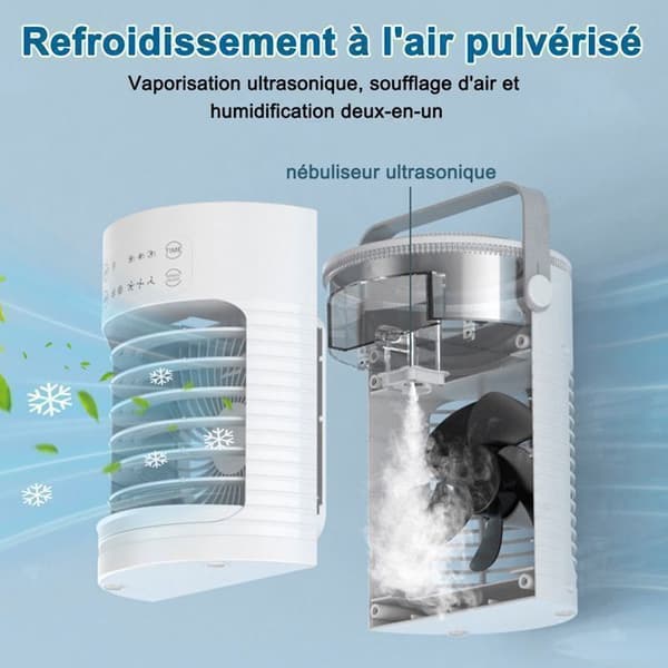 Bærbar 600ML USB Aircondition Ventilator — Stille 3-trins Ventilator, Luftfugter og Renere