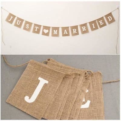 Freessom Just Married Banner Girlander - 3m - Jute Stoff - Elegant Bryllupsdekorasjon