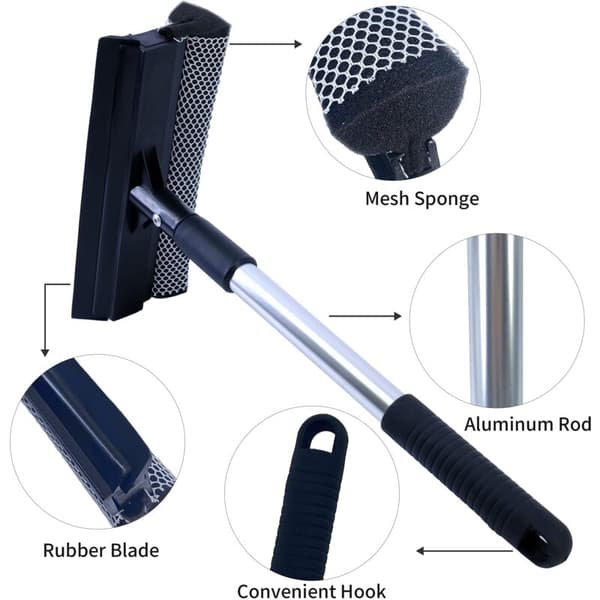 Car Window Scraper - with Extendable Aluminum Handle - Black - 36 to 50 cm