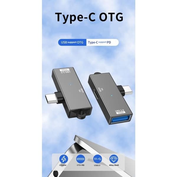 2-i-1 USB-C OTG-adapter Typ-C till USB 3.0 - 100W PD snabbladdning - 5 Gbps dataöverföring
