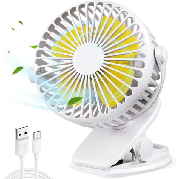 Stille USB-vifte. Bærbar USB-bordvifte med oppladbart batteri. 360° rotasjon - hvit.
