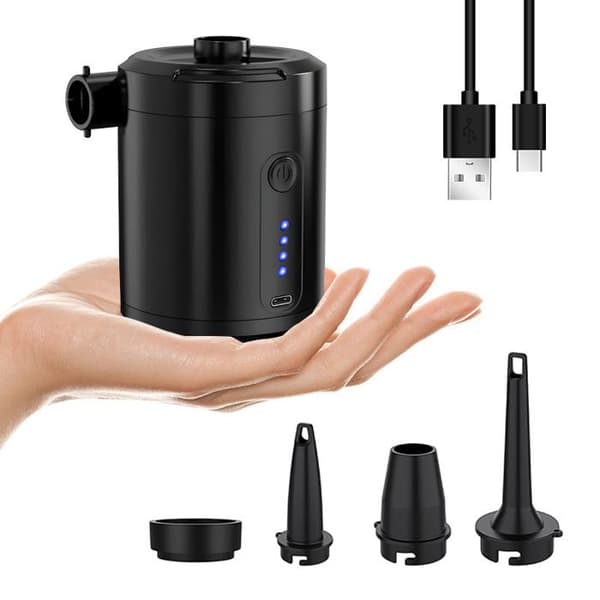 Sähköinen ilmapumppu, 6000 mAh ladattava ilmapatjan täyttölaite, mini sähköinen ilmapumppu 4 suuttimella, USB-lataus