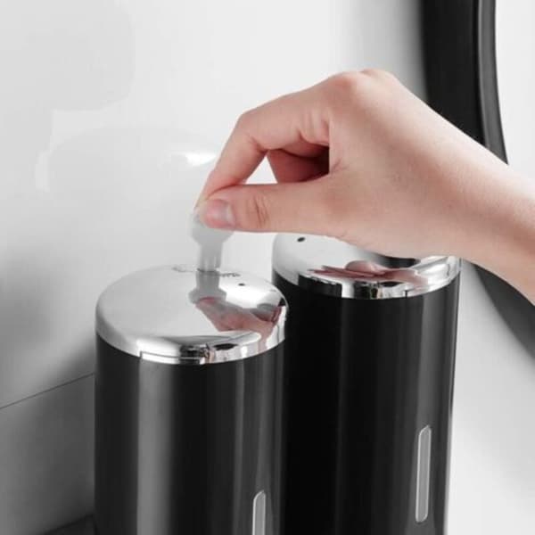 500ML x 2 Vægmonteret Sæbedispenser. Dobbelthovedet Håndsæbedispenser, Flydende Dispenser, Brusegel, Shampoo til Køkken, Badeværelse, Hotel (Sort)