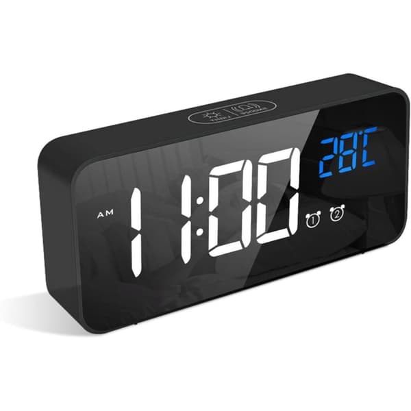 Digital Alarm Clock. LED Alarm Clock with Snooze Function. USB Charging Ports (Black)