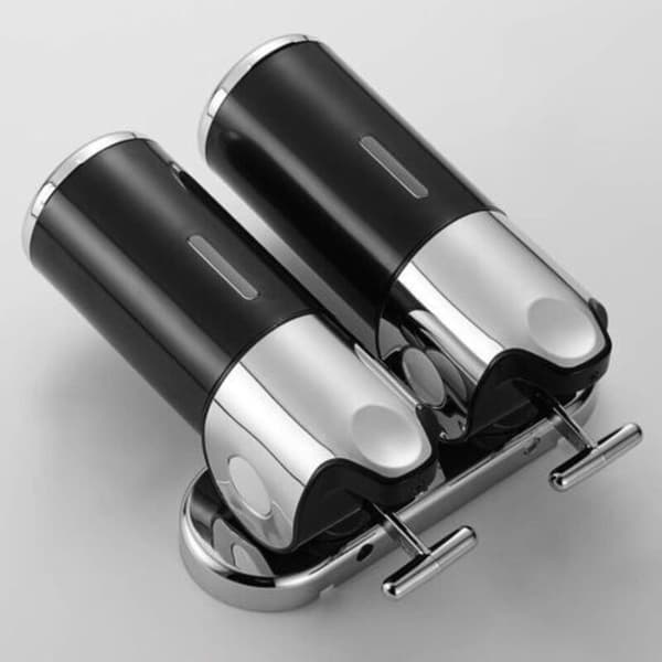 500ML x 2 Vægmonteret Sæbedispenser. Dobbelthovedet Håndsæbedispenser, Flydende Dispenser, Brusegel, Shampoo til Køkken, Badeværelse, Hotel (Sort)