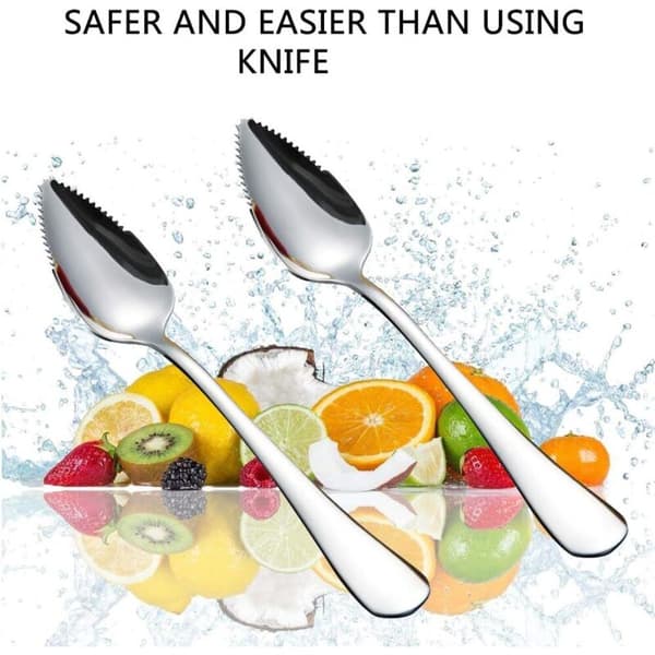 2-delt grapefruktskje-sett i rustfritt stål. Dessertsje. Skje i rustfritt stål. Egnet for eple, kiwi, papaya, appelsin og iskrem (sølv)