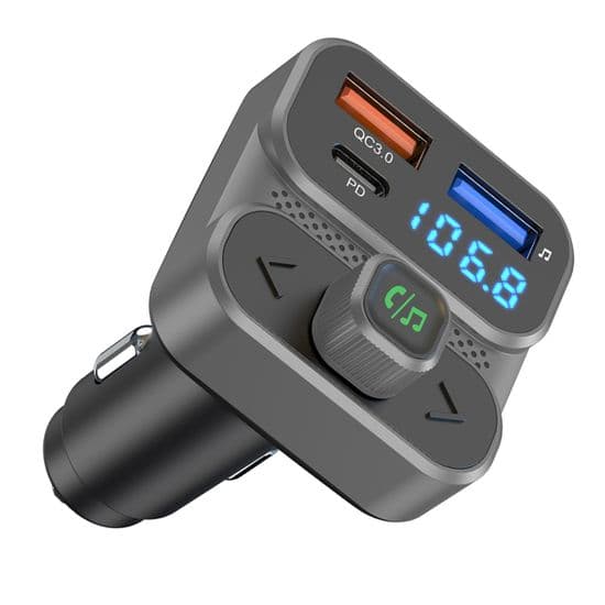 Bluetooth FM-sender for bil - 36W hurtiglading - Bluetooth 5.3 - Lydformater: MP3, WMA, WAV, FLAC