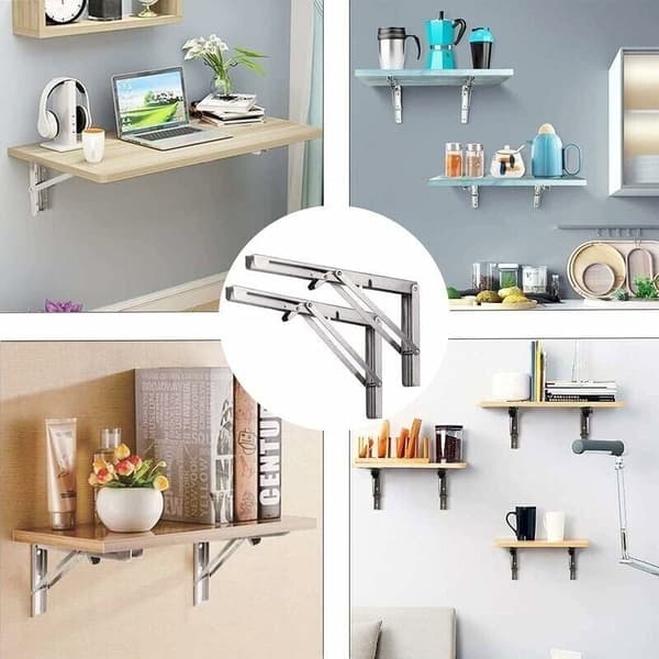 500 mm Folding Wall Shelf. Foldable Support in 304 Stainless Steel for Workbench. Folding Bracket. Wall Shelf Bracket (2 pieces). Silver